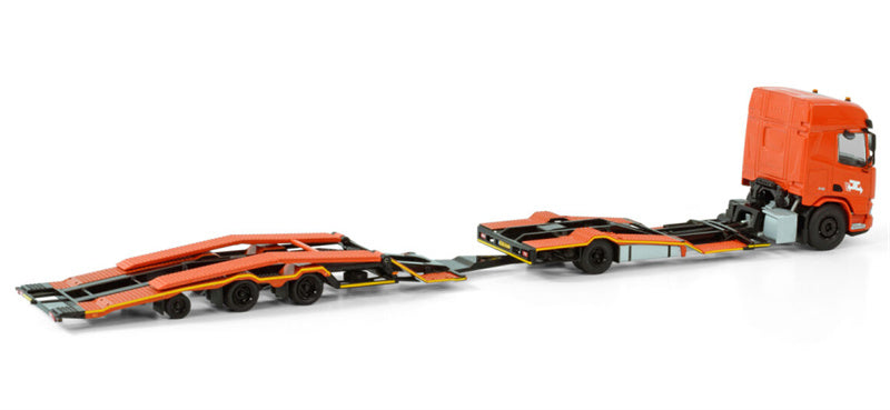 WSI DAF XD SH WITH TOP LIGHTS 4X2 RIGED TRUCK TRANSPORTER TRUCK 4X2 TRUCK TRANSPORTER DRAWBAR TRAILER - 3 AXLE De Rooy 1:50 Model