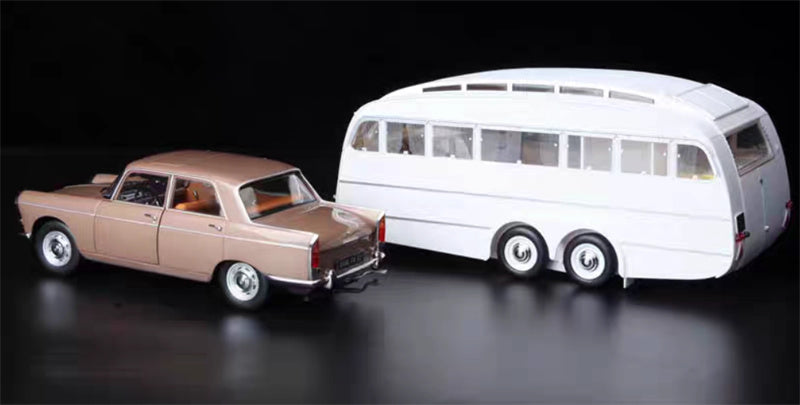 NOREV Peugeot 404 1965 brown Car with White camping trailer 1:18 Car Pre-built Model view3