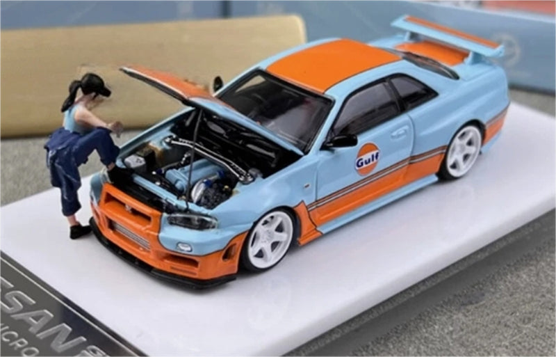 TimeMicro Nissan Skyline GT-R R34 Z-tune Gulf Livery w/ Doll Version Limited Edition 999PCS ONLY 1:64 car Pre-built Model view4