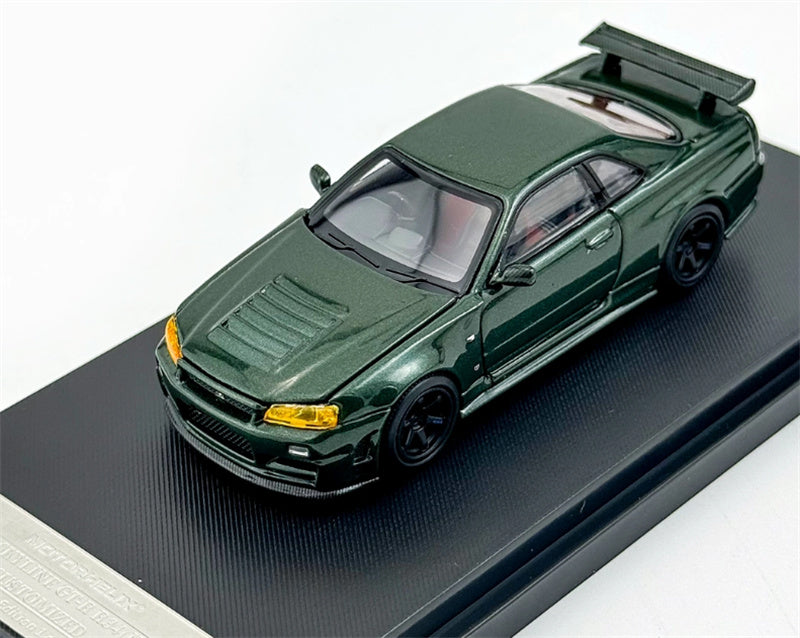 MOTORHELIX NISSAN SKYLINE GT-R R34 (NISMO) Customized Dark Green Limited Edition 699PCS ONLY 1:64 Car Pre-built Model view8
