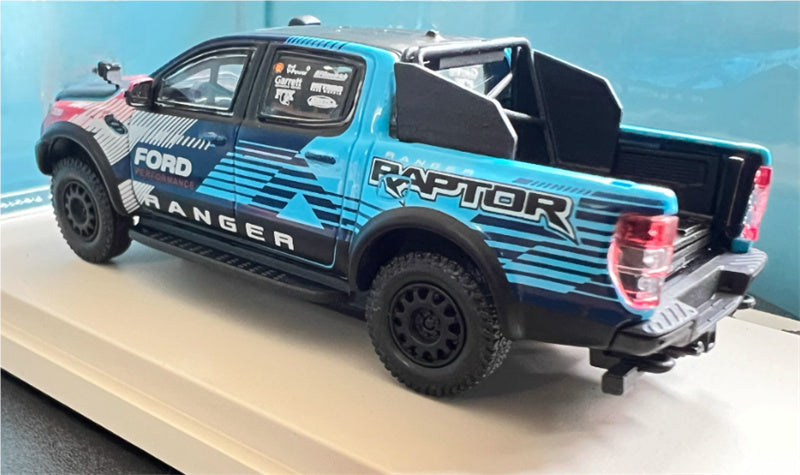 MK Miniatures Ford Ranger Raptor Pickup Blue Painting w/ accessories 1:64 Truck Pre-built Model view2