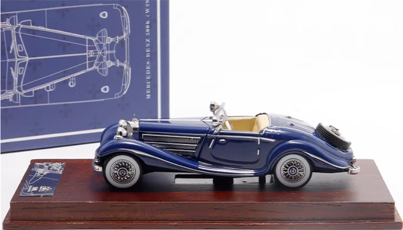 Liberty 64 Mercedes Benz 500K Classic Vintage Car Blue - with top cover 1:64 Car Pre-built Airliner Model Display view4
