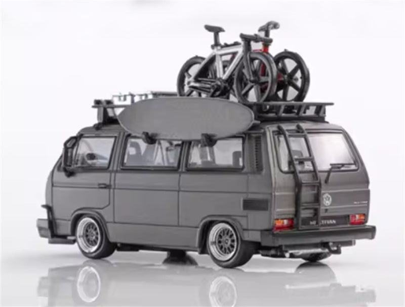 Mortal Model Volkswagen T3 Van Exhibition Edition matte gray with accessories 1:64 Car Pre-built Airliner Model Display view2