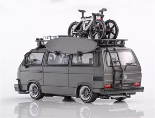 Mortal Model Volkswagen T3 Van Exhibition Edition matte gray with accessories 1:64 Car Pre-built Airliner Model Display view2