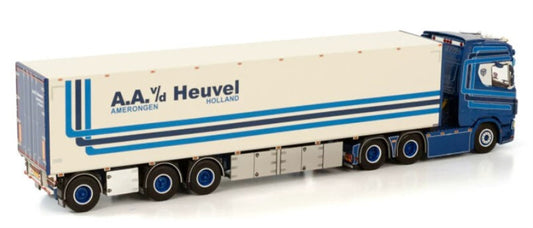 WSI SCANIA S HIGHLINE CS20H 6X2 TAG AXLE BOX TRAILER - 3 AXLE A.A. VD HEUVEL 1:50 Truck Pre-built Model