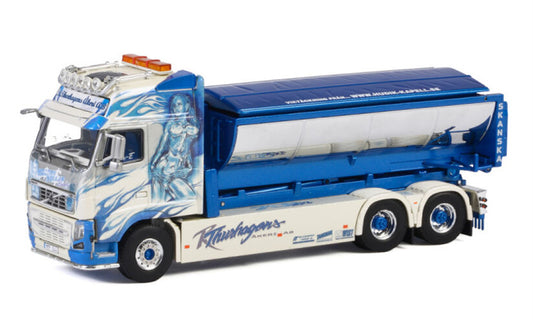 WSI  VOLVO FH3 GLOBETROTTER XXL 6x4 HOOKLIFT SYSTEM + HOOKLIFT COTAINER ASPHALT Thurhagens Akeri AB 1:50 Truck Pre-built Model