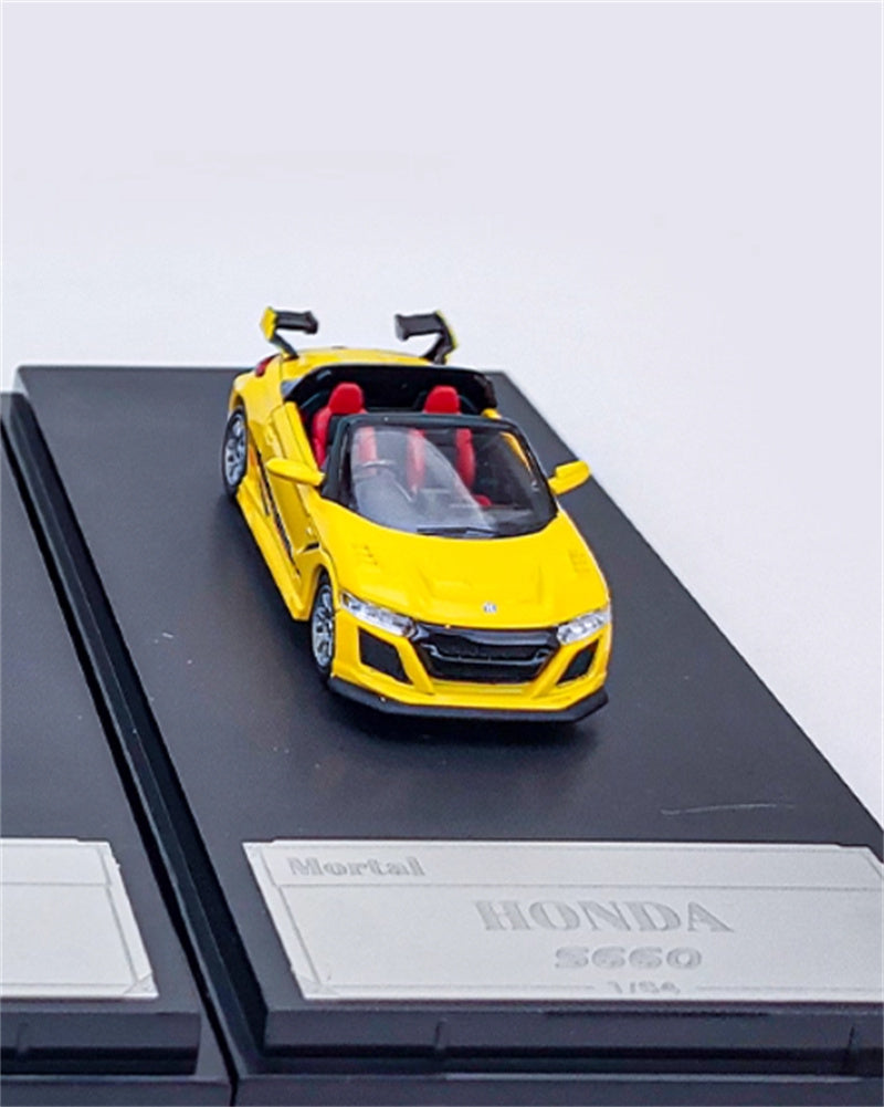 Mortal Honda S660 Mugen Convertible Wide body modified version Small tail yellow - with top cover Limited Edition 499PCS ONLY 1:64 Car Pre-built Model view3