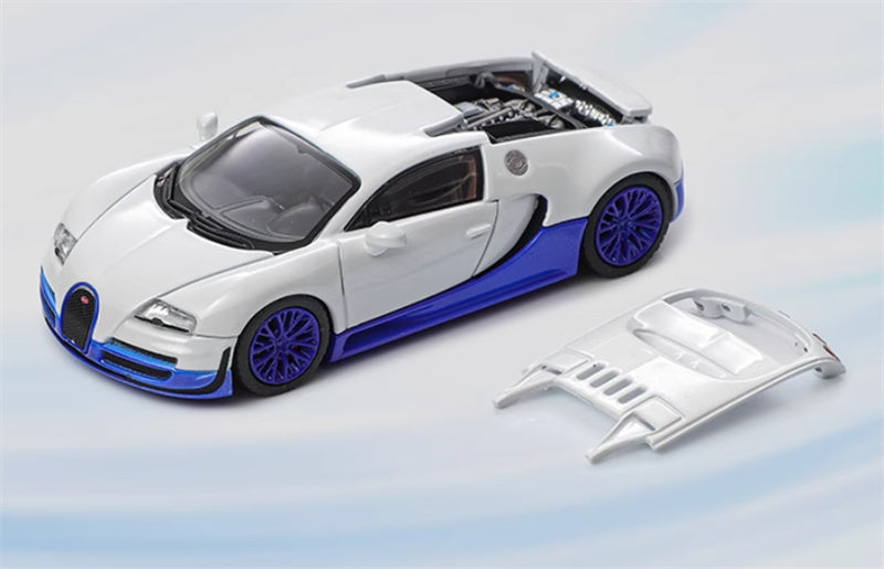 Mortal Bugatti Veyron White Pearl Blue Double Splicing Weihang 1:64 Car Pre-built Model view1