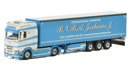 WSI SCANIA S HIGHLINE CS20H CURTAINSIDE / TAUTLINER TRAILER - 3 AXLE Transport Jochems 1:50 Truck Pre-built Model