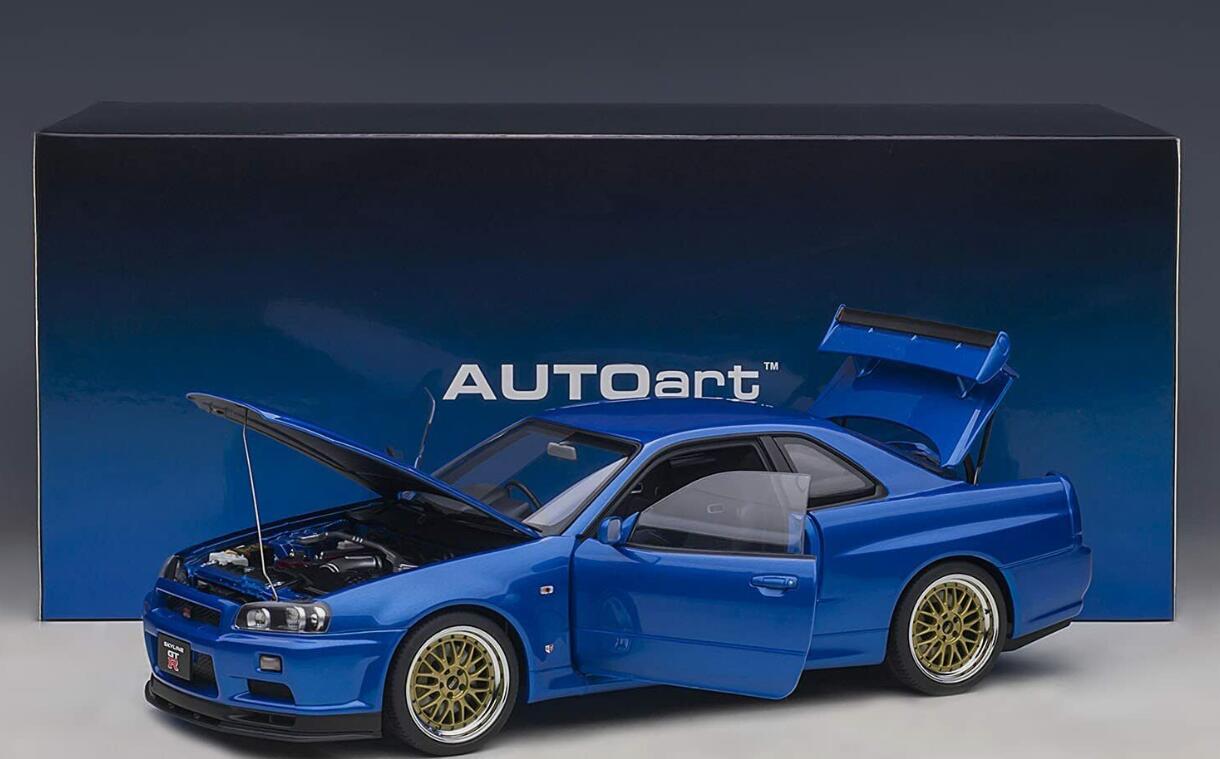 AUTOART Nissan Skyline GT-R (R34) V-Spec II with BBS LM wheels Bayside Blue 1:18car Pre-a Model