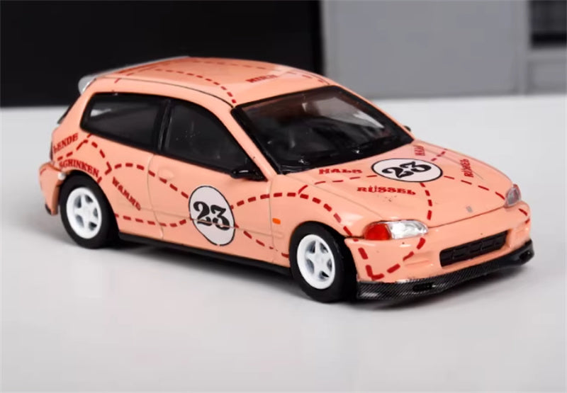 SW Honda Civic EG6 Pink Pig Coating 23# Limited Edition 500PCS ONLY 1:64 Car Pre-built Model view4