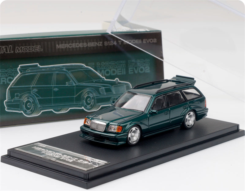 Mortal Mercedes Benz S124 T MODEII EVO2 wagon Pearl Green pancake wheels Limited Edition 999PCS ONLY 1:64 Car Pre-built Model view5
