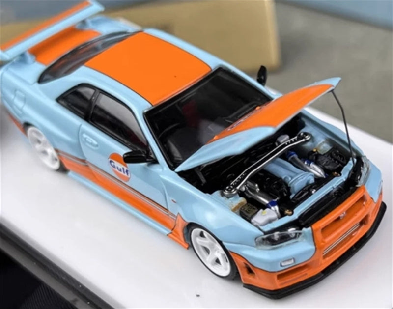 TimeMicro Nissan Skyline GT-R R34 Z-tune Gulf Livery Regular Version Limited Edition 999PCS ONLY 1:64 car Pre-built Model view3