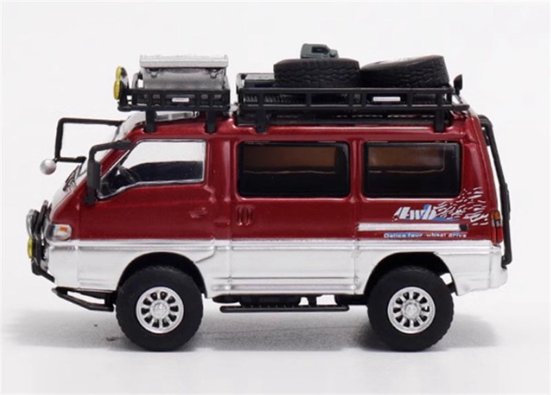 Autobots Models Mitsubishi Delica 3rd Generation Wagon 4X4 Off Road Modified Edition Original red silver 1:64 Car Pre-built Model view3