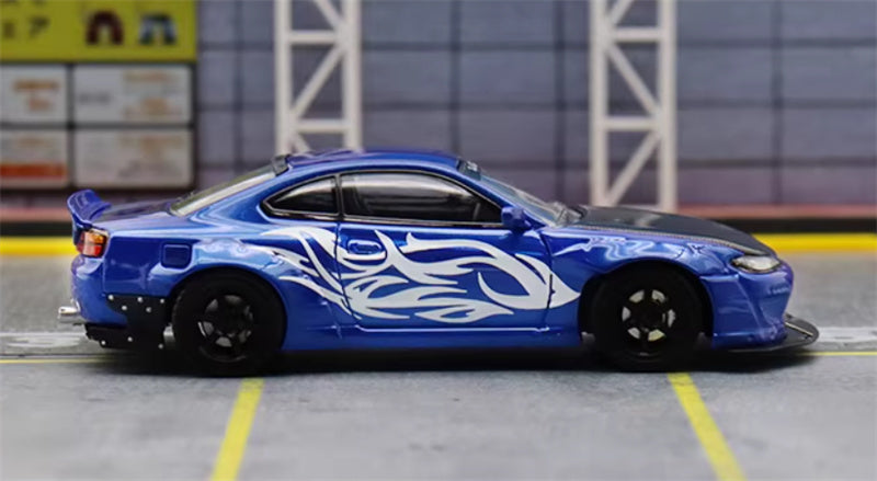 SW Nissan Slivia S15 Rocket Bunny Blue Wave Limited Edition 299PCS ONLY 1:64 car Pre-built Model view4