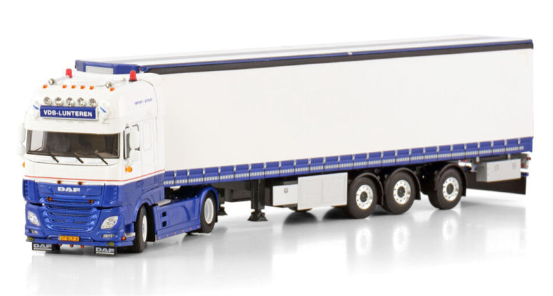 WSI  DAF XF SUPER SPACE CAB MY2017 4X2 CURTAINSIDE TRAILER - 3 AXLE VDB Lunteren 1:50 Truck Pre-built Model
