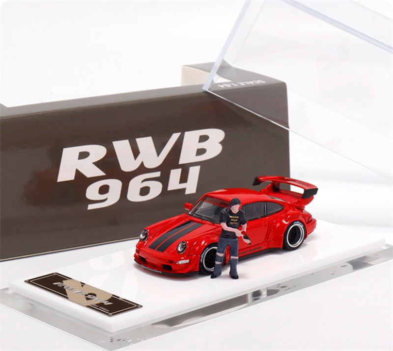 Star Model Porsche RWB 964 GT Tail Wing Edition Limited Edition Red - Black Line w/ Figure 1:64 Car Pre-built Model view7