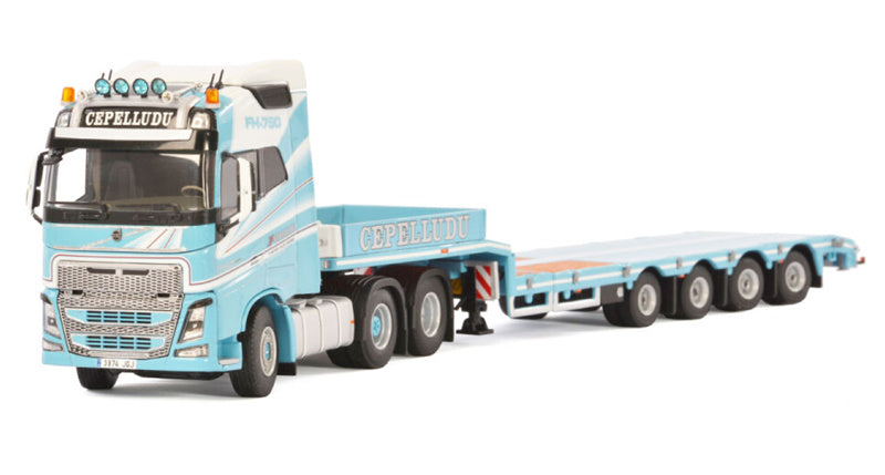 WSI  VOLVO FH4 GLOBETROTTER 6X2 TAG AXLE SEMI LOWLOADER - 4 AXLE Cepelludo 1:50 Truck Pre-built Model