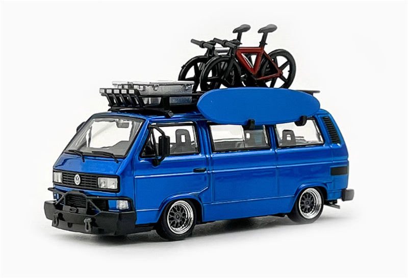 Mortal VW T3 Magway van BBS Lowered Version Transparent Blue with Accessories 1:64 Car Pre-built Model view5