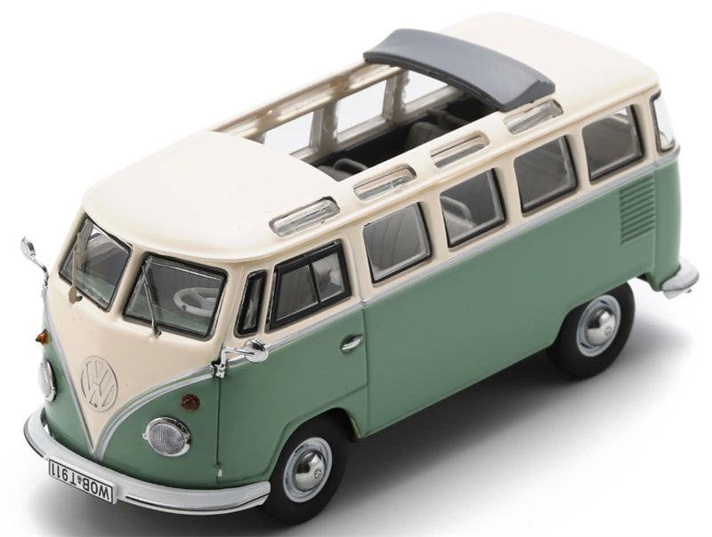 SCHUCO Volkswagen VW T1B Samba Green / White 1:43 Car Pre-built Model view1