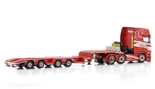 WSI SCANIA S HIGHLINE CS20H 6X2 TWIN STEER SEMI WHEEL WELL LOW LOADER - 4 AXLE Manfred Schrefler 1:50 Model