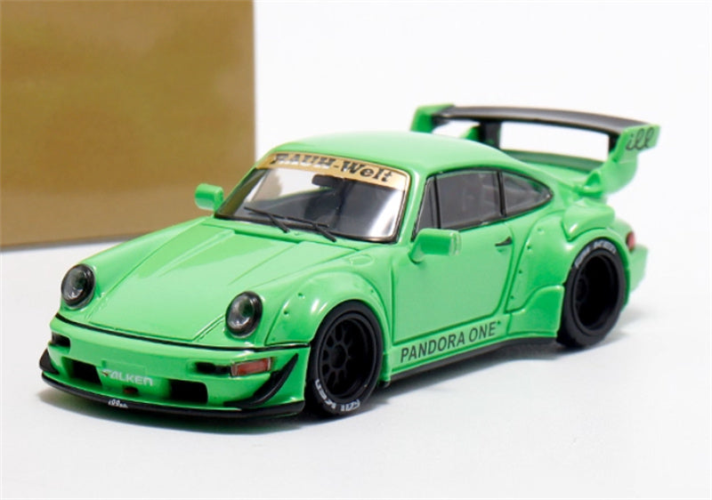 Star Model Porsche RWB 964 GT Tail Wing Edition Limited Edition Neon Green w/ Figure w/ Accessories Pack 1:64 Car Pre-built Model view1