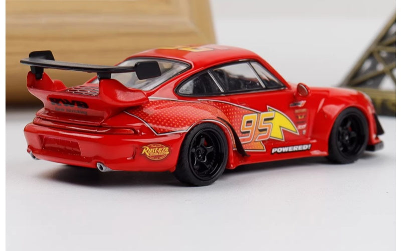 1:64 Porsche 993 Red Lightning McQueen DECODE Black Wheel DIECAST Car Model