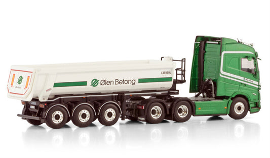 WSI VOLVO FH5 GLOBETROTTER 6X2 TAG AXLE HALF PIPE TIPPER TRAILER - 3 AXLE OLEN BETONG 1:50 Truck Pre-built Model