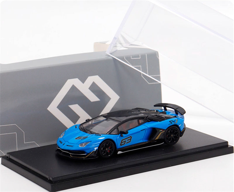 MAXWELL Lamborghini Aventador SVJ 63 Roadster Blue hardtop 1:64 Car Pre-built Model view5