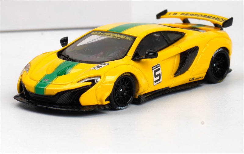 Star Model McLaren 650S LBWK modified wide body supercar Premium Wheel Yellow green Stripes 5# 1:64 Car Pre-built Model view1
