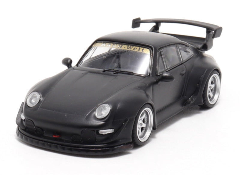 DECODE Porsche RWB 993 matte black - silver wheel RAUH - Welt 1:64 Car Pre-built Model view1