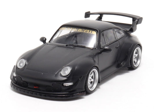 DECODE Porsche RWB 993 matte black - silver wheel RAUH - Welt 1:64 Car Pre-built Model view1