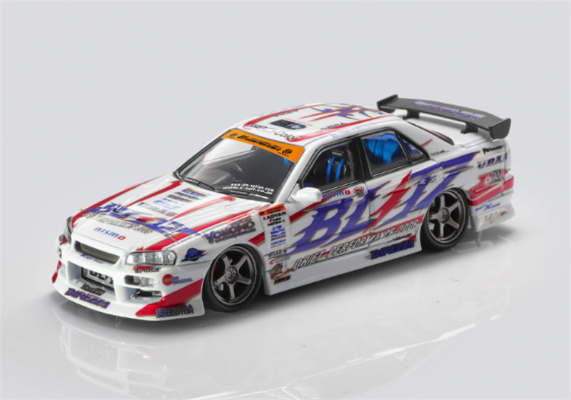 Mortal Nissan GTR ER34 BLITZ D1GP SKYLINE URAS Modified Edition Dual car set Limited Edition 899PCS ONLY 1:64 Car Pre-built Model view2