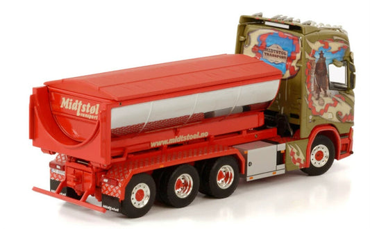 WSI SCANIA R HIGHLINE CR20H 8X4 RIGED TRUCK HOOKLIFT SYSTEM + HOOKLIFT CONTAINER ASPHALT MIDTSTOL 1:50 Truck Pre-built Model
