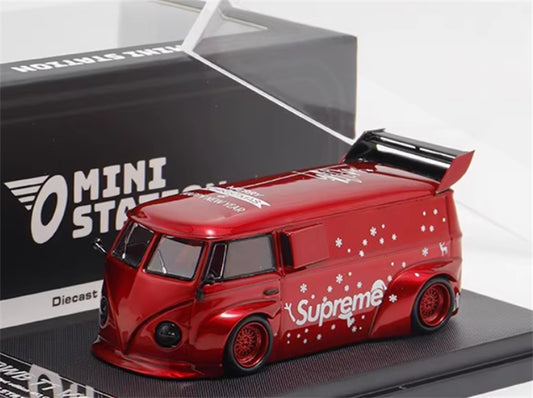 Mini Station VW RWB T1 Van Base Version Red Christmas ordinary Version Limited Edition 499PCS ONLY 1:64 car Pre-built Model view2