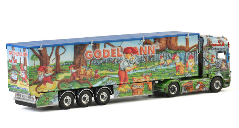 WSI SCANIA STREAMLINE TOPLINE 4x2 VOLUME TRAILER / CARGO FLOOR - 3 AXLE Mai Logistik GODELMANN 1:50 Truck Pre-built Model