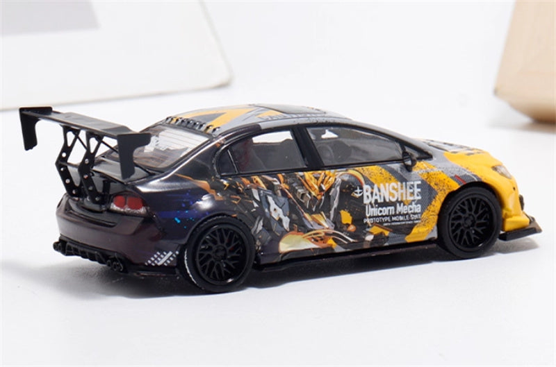 COOL.CAR Honda Civic FD2 explosive redesign mecha livery Yellow regular version Limited Edition 500PCS ONLY 1:64 Car Pre-built Model view4