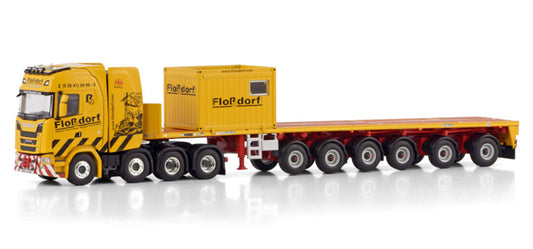 WSI  SCANIA S HIGHLINE CS20H 8X4 BALLAST TRAILER - 6 AXLE + 10FT CONTAINER Flossdorf 1:50 Truck Pre-built Model