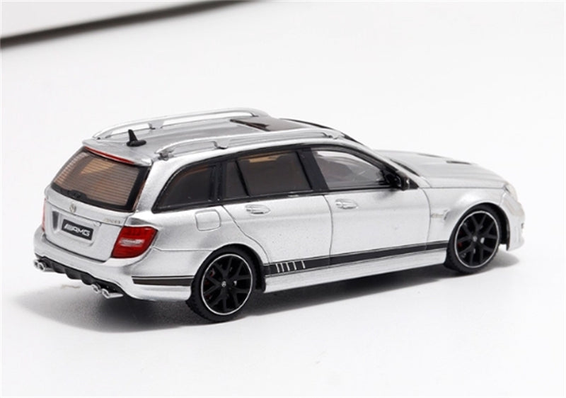 Flame Mercedes-Benz C63 AMG Edition 507 Wagon Silver Limited Edition 499PCS ONLY 1:64 car Pre-built Model view7
