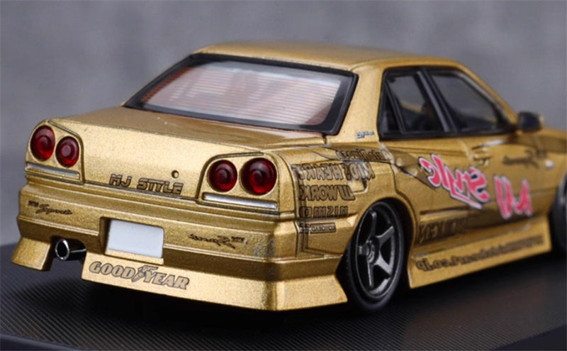 Mortal Nissan GTR ER34 25GT SKYLINE URAS Modified Edition MJ STYLE Gold Limited Edition 1:64 Car Pre-built Model view9