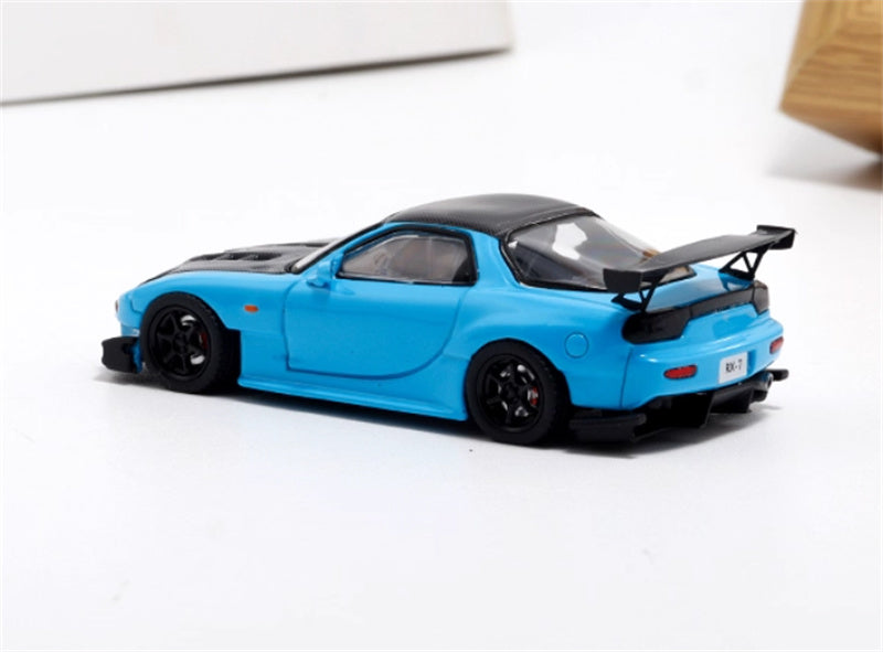 mymodelcollect Mazda RX-7 FD3S blue carbon Hood 1:64 Car Pre-built Model view2