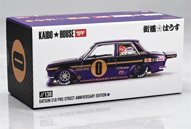 KaidoHouse x MiniGT DATSUN 510 #0 PRO STREET ANNIVERSARY EDITION Electroplating Purple color box packaging 1:64 Car Pre-built Model view11
