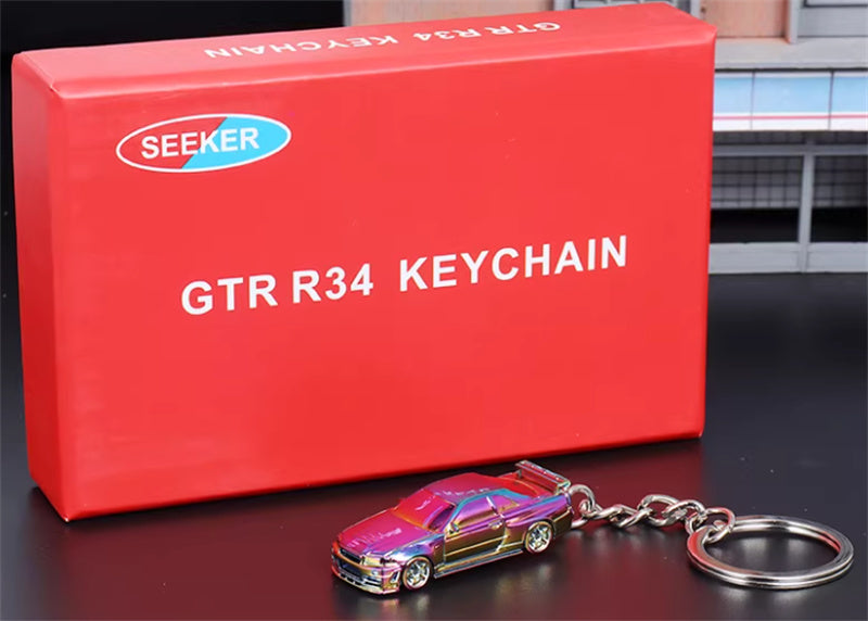 1:87 Nissan GTR34  Electroplating discoloration purple  SEEKER  DIECAST Keychain Model