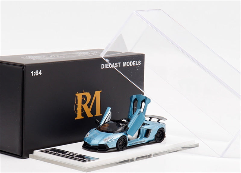 Rhino Model Lamborghini Aventador LP700-4 LBWK Convertible Ice Blue - Black Wheel Limited Edition 500PCS ONLY 1:64 Car Pre-built Model view8