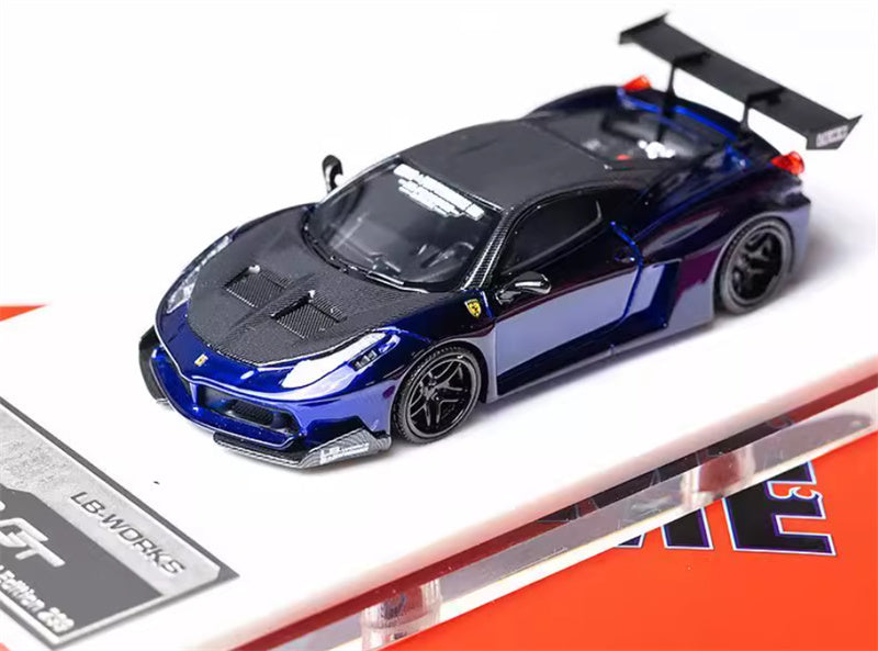 Flame Ferrari 458 GT LBWK wide body modified car Limited Edition 299PCS ONLY Metal Blue 1:64 Car Pre-built Model view1