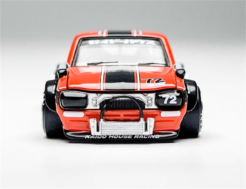 KaidoHouse x MiniGT Nissan Skyline 2000GT-R (KPGC10) Kaido Racing V1 China Edition Orange black Stripes color box packaging 1:64 Car Pre-built Model view7