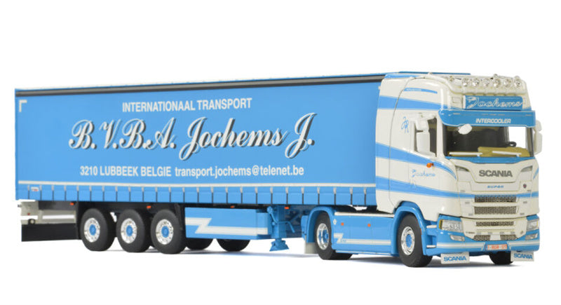 WSI SCANIA S HIGHLINE CS20H CURTAINSIDE / TAUTLINER TRAILER - 3 AXLE Transport Jochems 1:50 Truck Pre-built Model