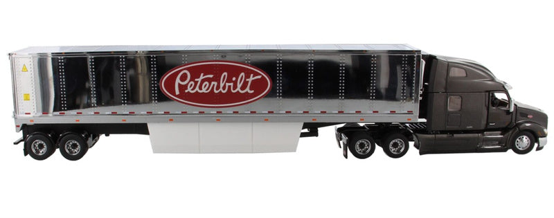 CATERPILLAR Peterbilt 579 UltraLoft Tractor with 53' refrigerated van – Legendary Black cab + 53' Chrome refrigerated van with Peterbilt logo 1:50 Truck Pre-built Model