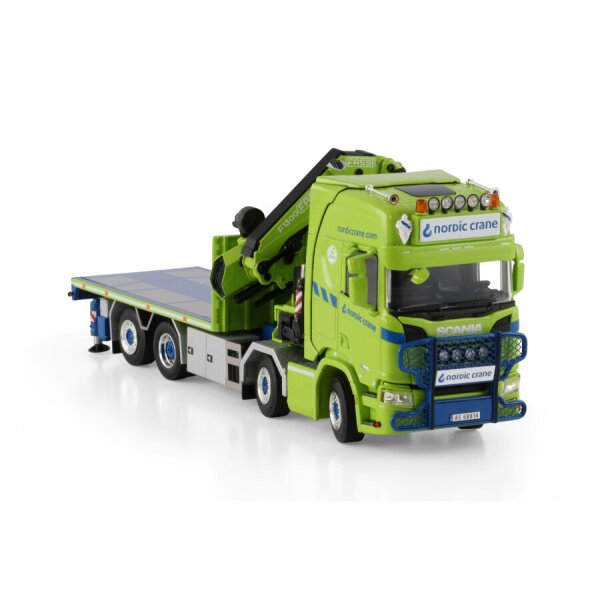 1:50 SCANIA NORDIC CRANE R CR20H FLATBED TRUCK 8X2 W/ FASSI 1100 + JIB WSI Green Diecast Model