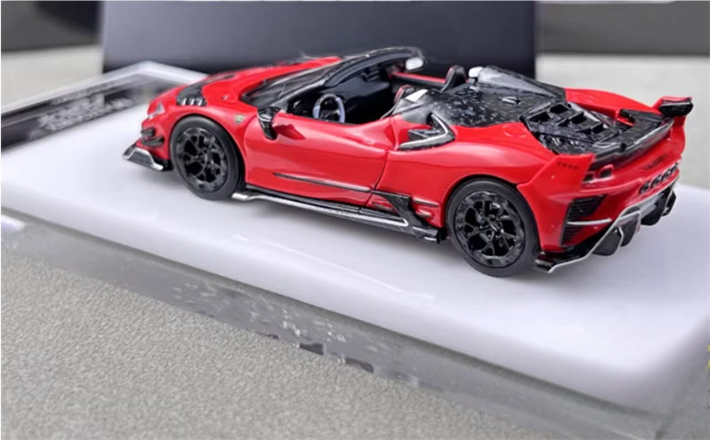 HKM Premium Mansory modified version Ferrari SF90 F9XX supercar Red convertible Limited Edition 1:64 Car Pre-built Airliner Model Display view2